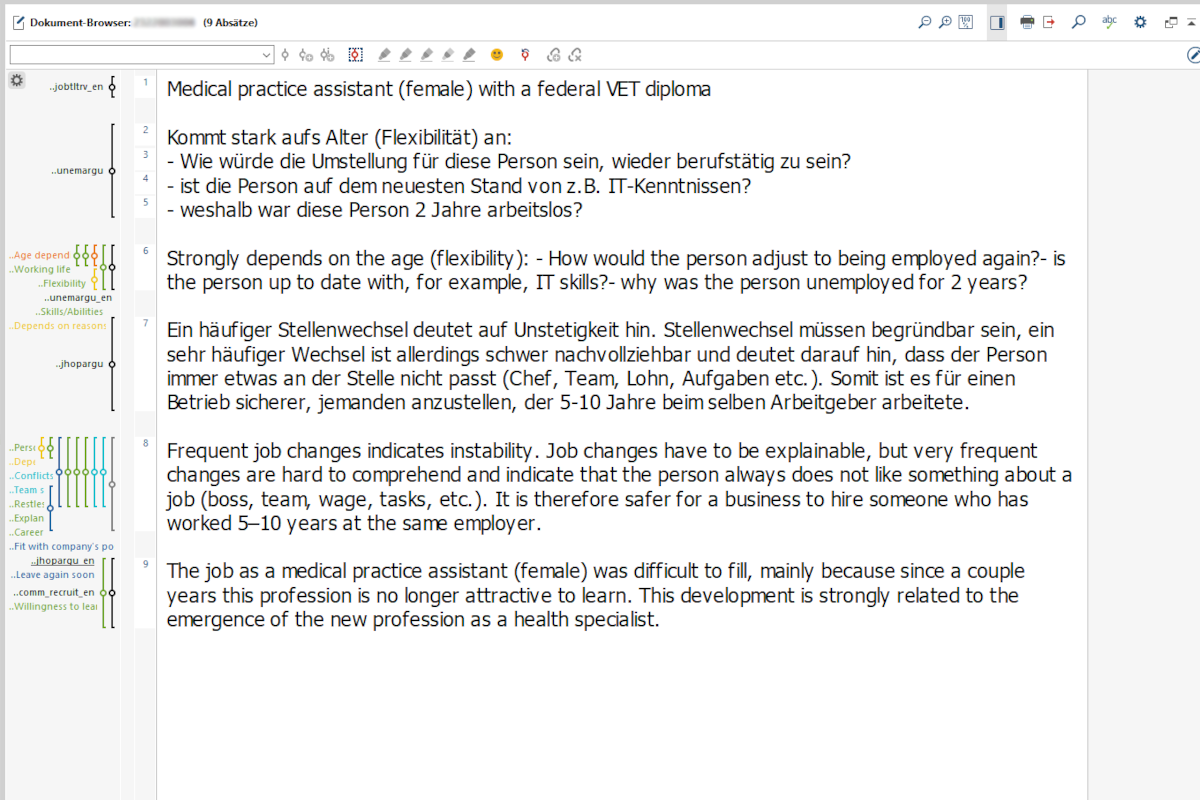 Screenshot von qualitativer Datenanalyse